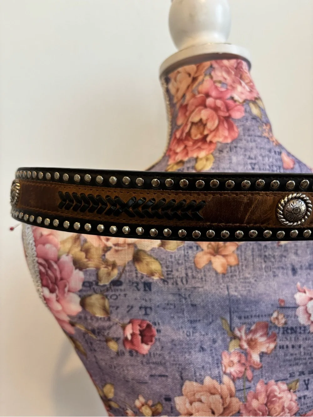 Western Studded Tooled Black Leather Belt with Silver Buckle